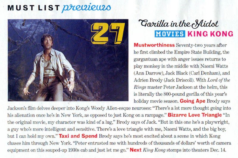 King Kong No. 27 on Entertainment Weekly's MUST LIST - 800x530, 125kB