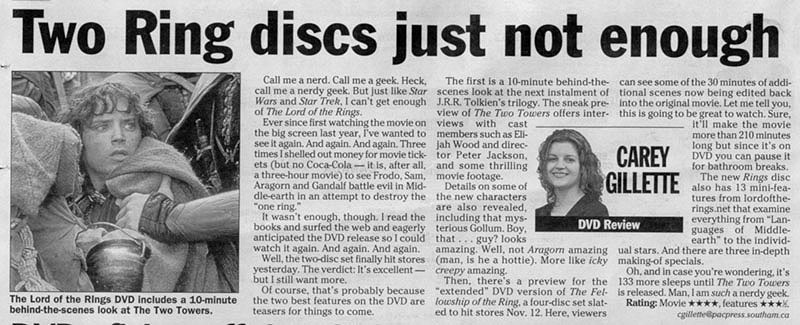FOTR DVD Article: 'Two Ring Discs Just Not Enough' - 800x325, 81kB