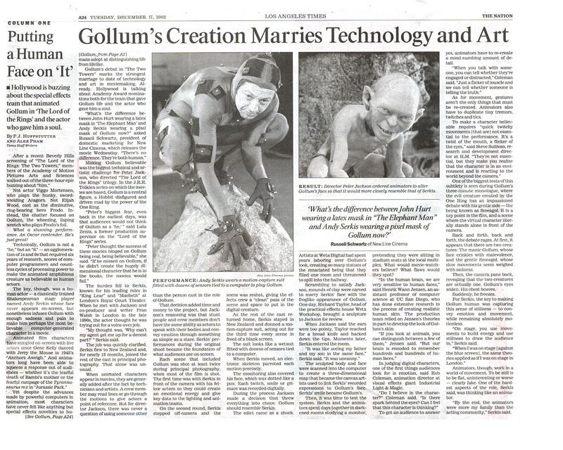 LA Times - Gollum's creation marries technology and art - 800x640, 133kB